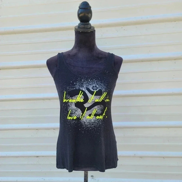 Gaiam Graphic Just Breath it All in Love it all Out Tank Top Black Yellow sz S - Picture 1 of 7